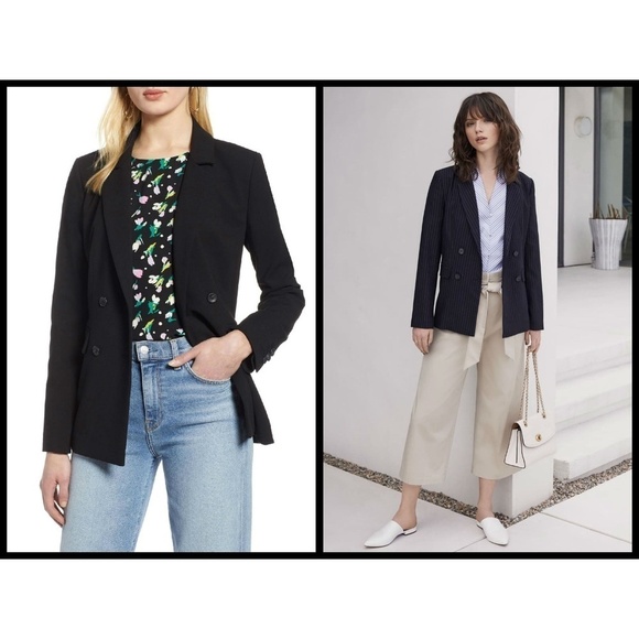 💕HALOGEN💕 Double Breasted Stretch Blazer ~ Black Medium M NWT - Picture 1 of 16